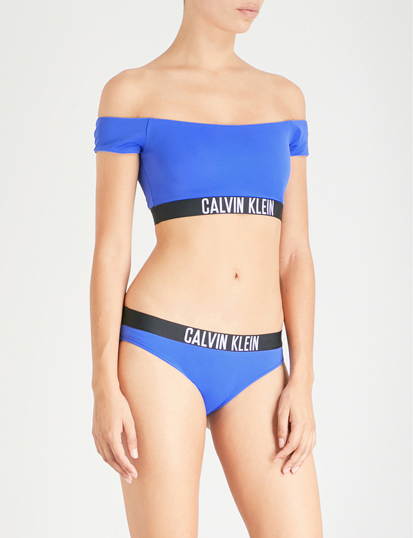 Calvin Klein Off Shoulder Top Modrý - 1