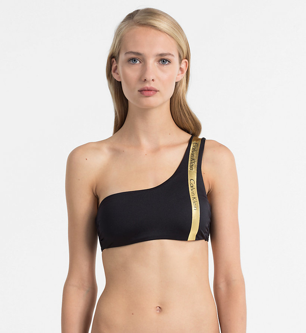 Calvin Klein Plavky One Shoulder Black&Gold Vrchni Diel, XS - 1