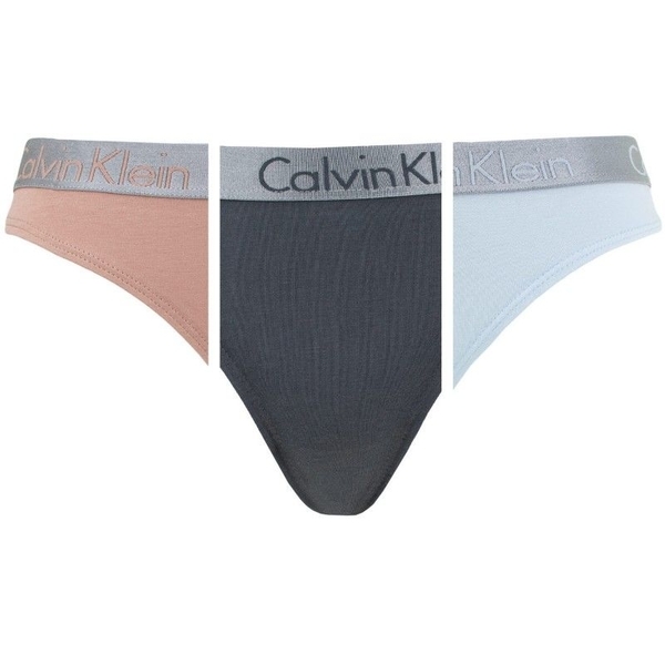 Calvin Klein 3Pack Tangá Tělová, Čierná a Světle Modrá, L - 1