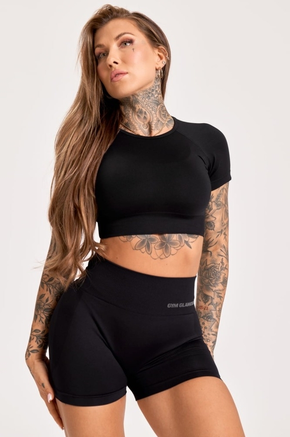 Gym Glamour Crop-Top Solid Black, XS - 1